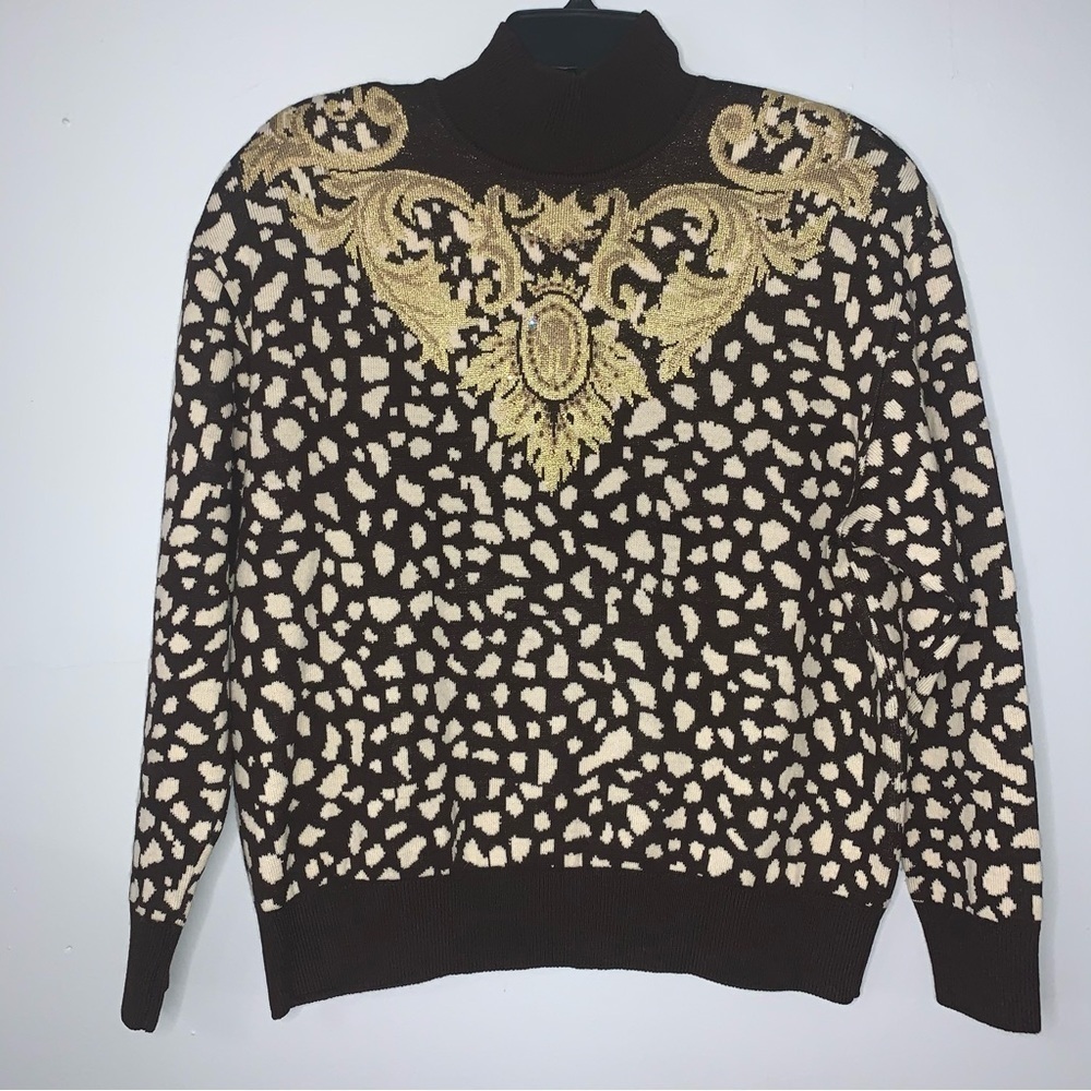 St John Marie Gray Vintage 3/4 Sleeve Mockneck Sweater